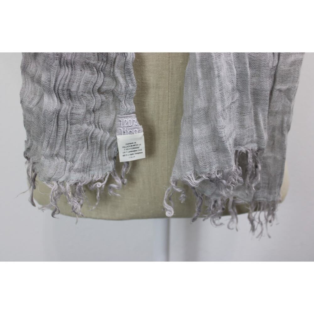 120% LINO 100% Linen Scarf Italy Grey Long Rectangle w/ Fringed 70” x 17“ - Picture 3 of 9